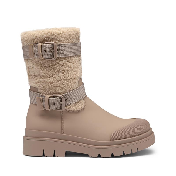 Waterproof Fur Lining Mid Calf Snow Boots - NUDE PINK - 1